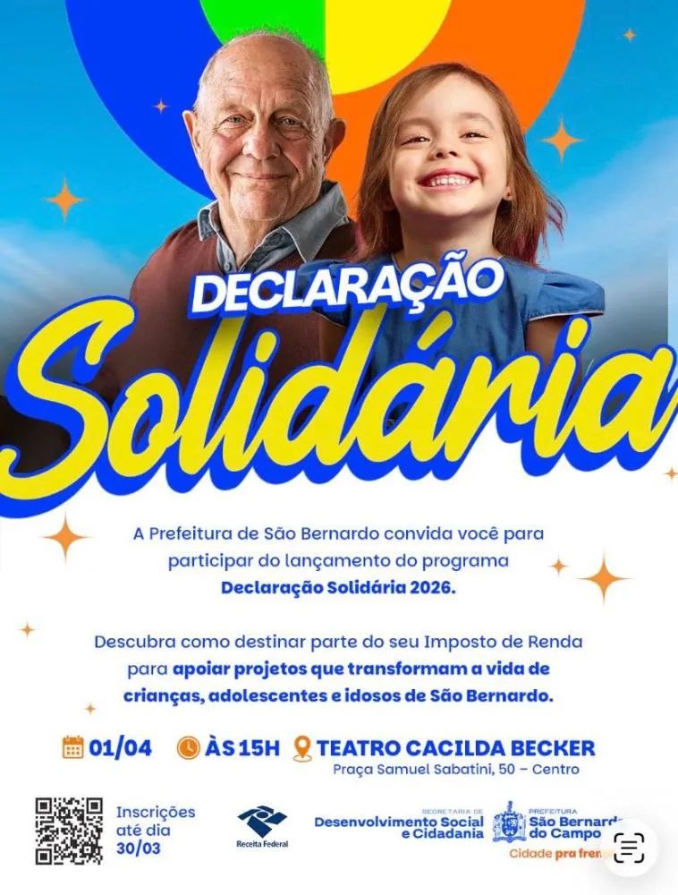 São Bernardo lança programa “Declaração Solidária 2026” para apoiar projetos sociais através do IR